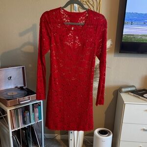 Express Elegant Red Lace Dress